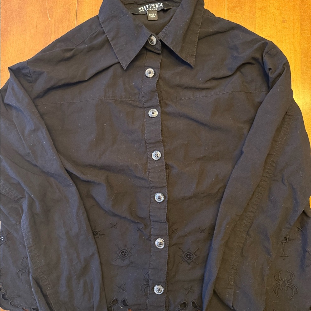 Disturbia Synthweb Cotton Broderie Hem Shirt